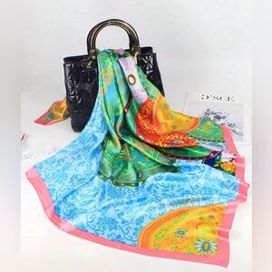 NWOT 🤩👌🏼💫 Retro Satin Vibrant Multicolor Beautiful And Brilliant Scarf 🌈